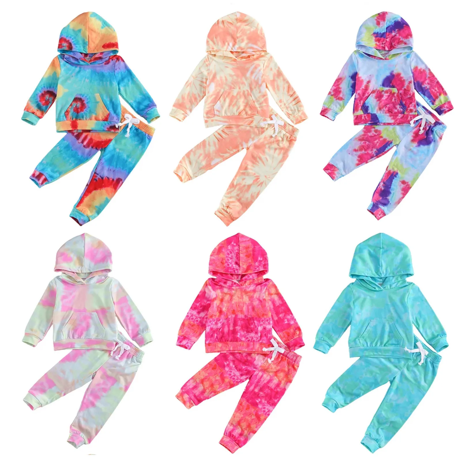 

1-6Years ×‘×’×“×™ ×™×œ×“×™× Autumn and winter long sleeves Toddler Kid Baby Tie-dyed Printed Hoodie Pullover Tops + Lacing Pants Sets M5